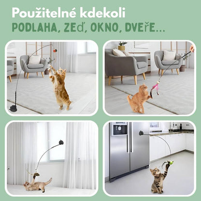 Interaktivní hračka pro kočky s peřím, závěsná a pružná