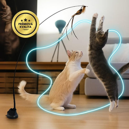 Interaktivní hračka pro kočky s peřím, závěsná a pružná