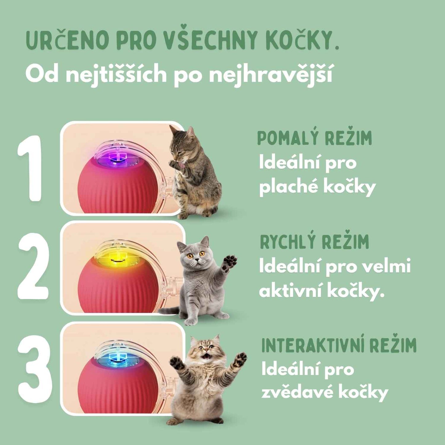 Chytrý míček pro kočky, 100% autonomní, navržený tak, aby napodoboval skutečnou kořist.